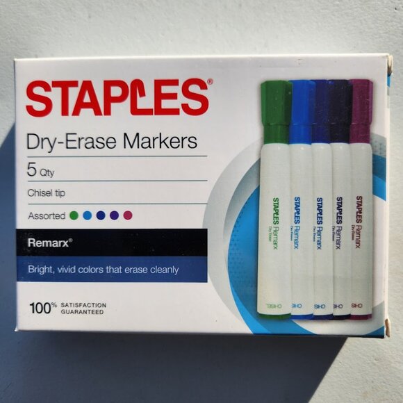 NEW Staples Dry Erase Markers 5 Quantity Chisel Tip Assorted Colors School Class - Picture 2 of 11